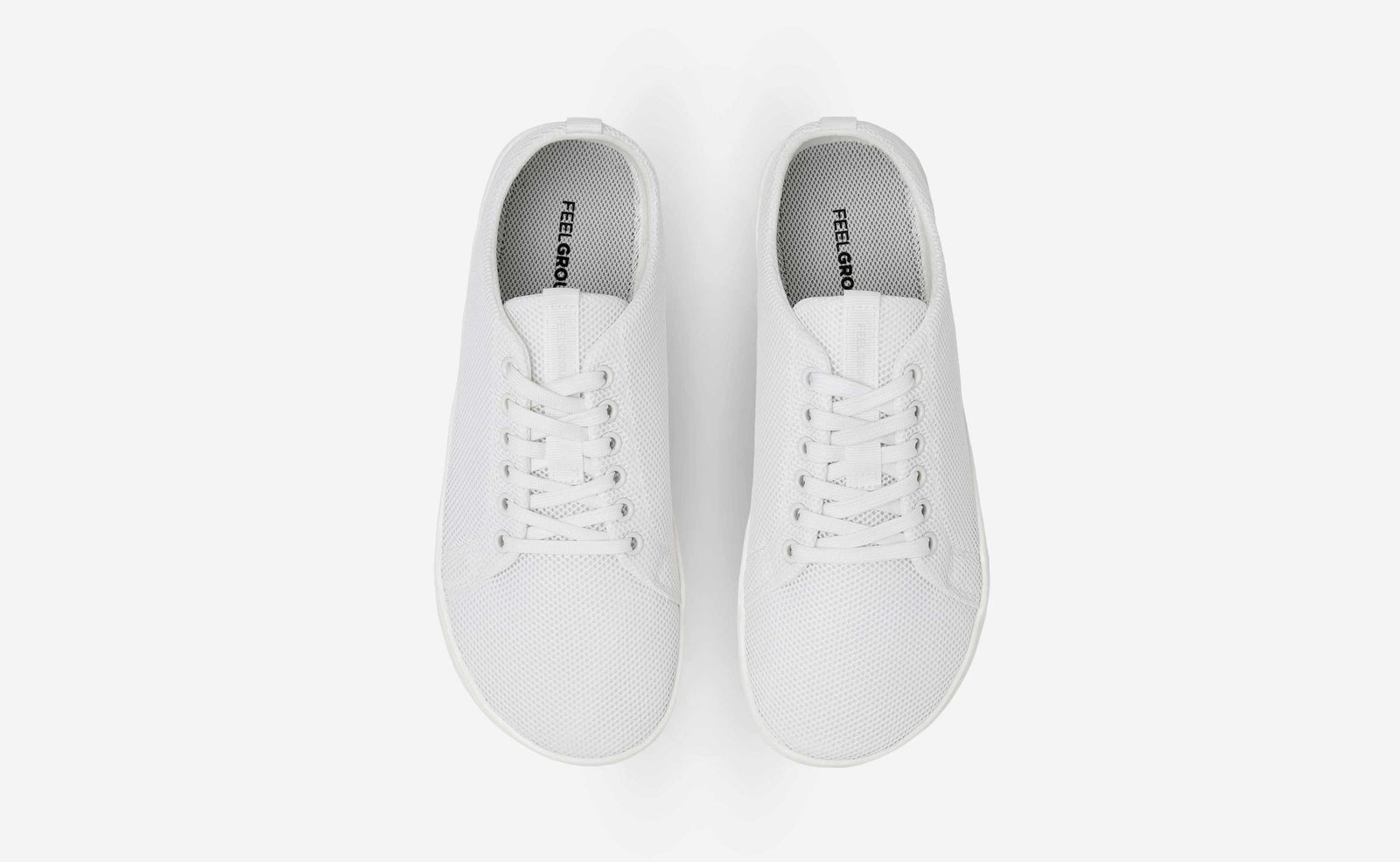 Feelgrounds Courtside, Barefoot Shoes, Faux Leather, Casual Minimal Sneakers, Zero Drop, Wide Toe Box, Vegan, Unisex | All White US M10